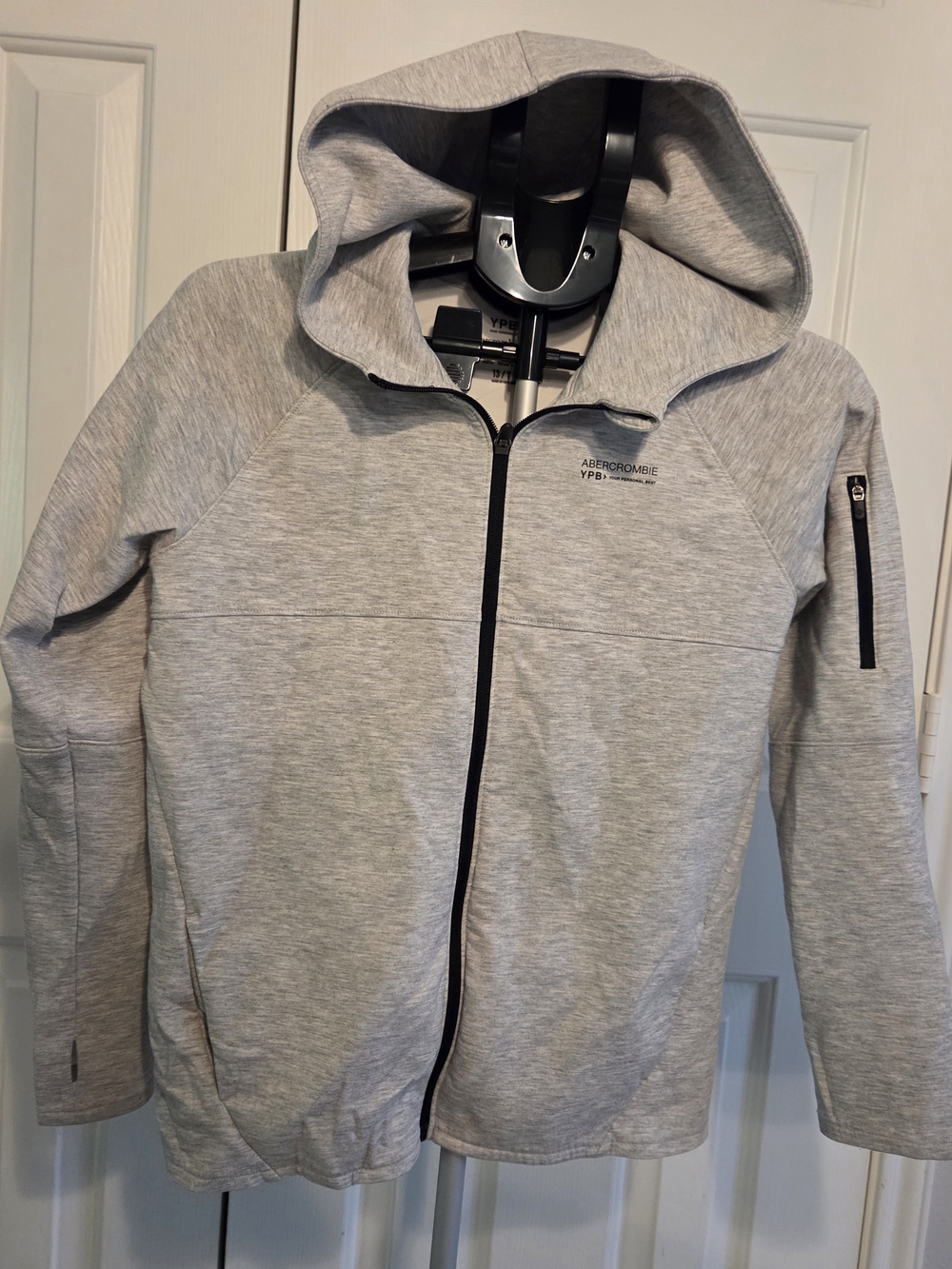 Abercrombie & Fitch Light Gray Hooded Full-Zip Sweater